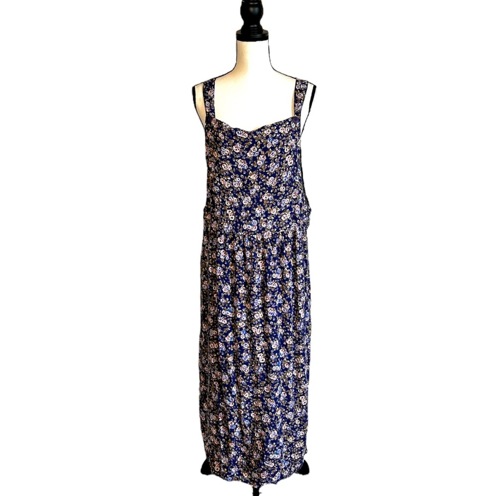 Notations Vintage Blue Floral Pinafore Cottagecore Prairie Midi Dress